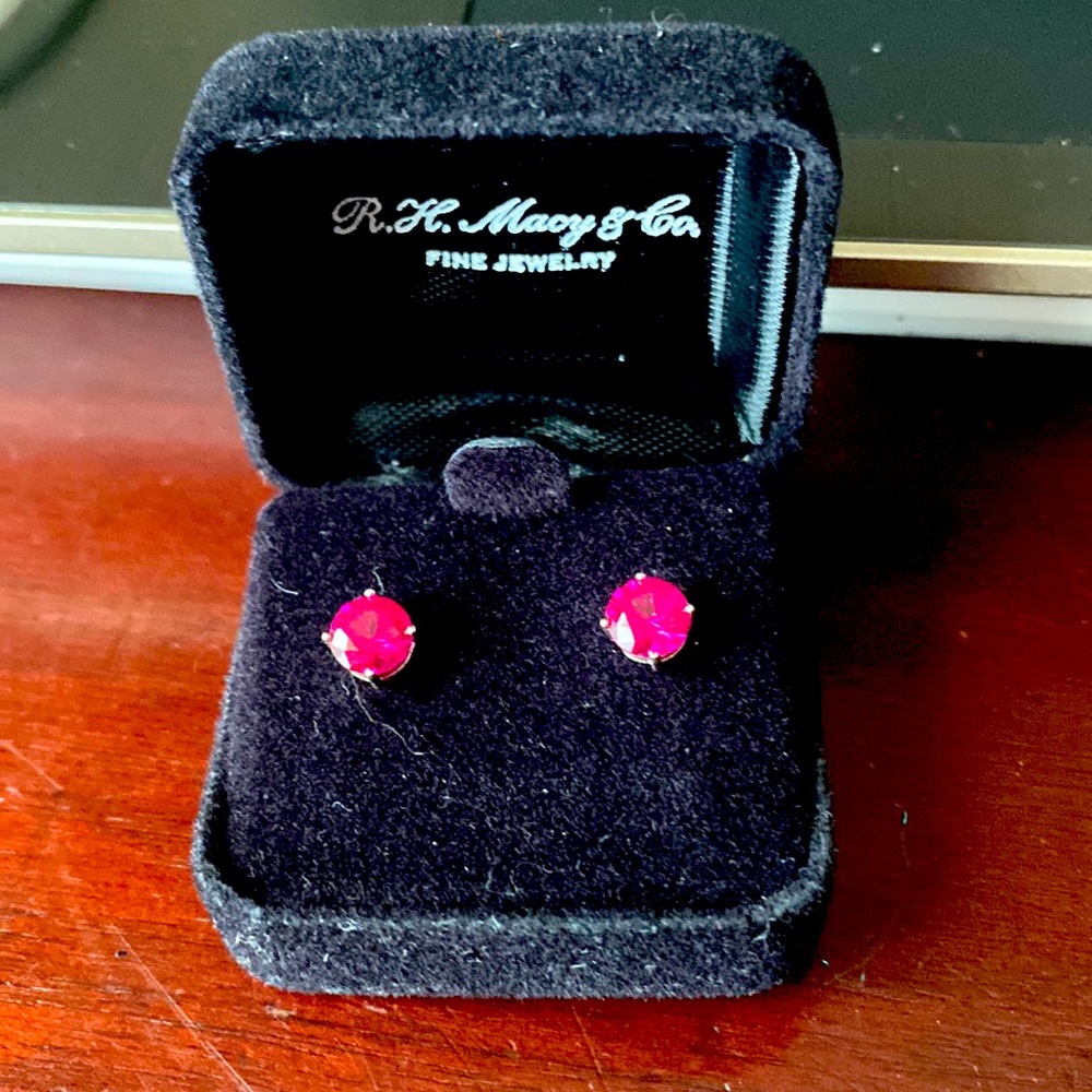 Ruby Stud Earrings in Sterling Silver from Macys New In Box
